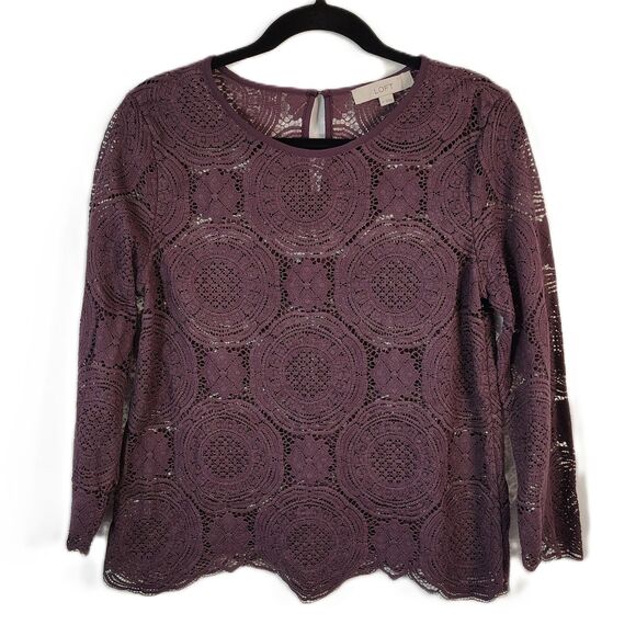LOFT Tops - LOFT Purple Lace Medium Women's 3/4 Sleeve Crewneck Career Casual Blouse